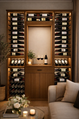 Kessick Tower Series 188-Bottle Hardwood Wine Cabinet — Walnut, Clear Finish, Black Rods