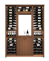 Kessick Tower Series TV1 188-bottle freestanding hardwood wine cabinet in Walnut with clear satin finish and satin black parallel rods — 3-tower configuration with cabinet niche