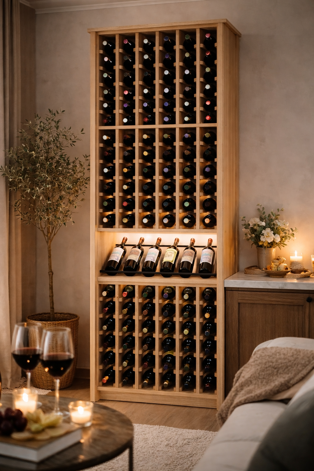 Kessick Tower Series 120-Bottle Hardwood Wine Cabinet