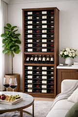 Kessick Tower Series 96-Bottle Hardwood Wine Cabinet — Walnut, Clear Finish, Black Rods