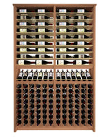 Kessick Tower Series TV4 216-bottle freestanding hardwood wine cabinet in Sapele Mahogany with gold rods — 2-tower parallel over individual column configuration
