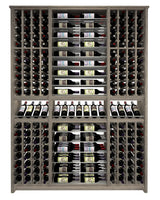 Kessick Tower Series TV5 256-bottle freestanding hardwood wine cabinet in White Oak with gray stain, clear finish and silver rods — 3-tower individual column and parallel configuration
