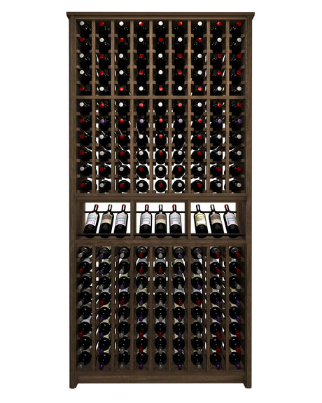 Kessick Tower Series TV6 180-bottle freestanding hardwood wine cabinet in Walnut with espresso stain, clear finish and satin black rods — single 42-inch individual column tower configuration