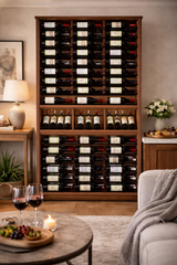 Kessick Tower Series 144-Bottle Hardwood Wine Cabinet — Walnut, Clear Finish, Black Rods