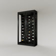 The Wine Square CAVEA double door glass wine cellar with Stone black marble interior finish — 60 inch wide floor-to-ceiling matte black aluminum frame with label-forward horizontal racking