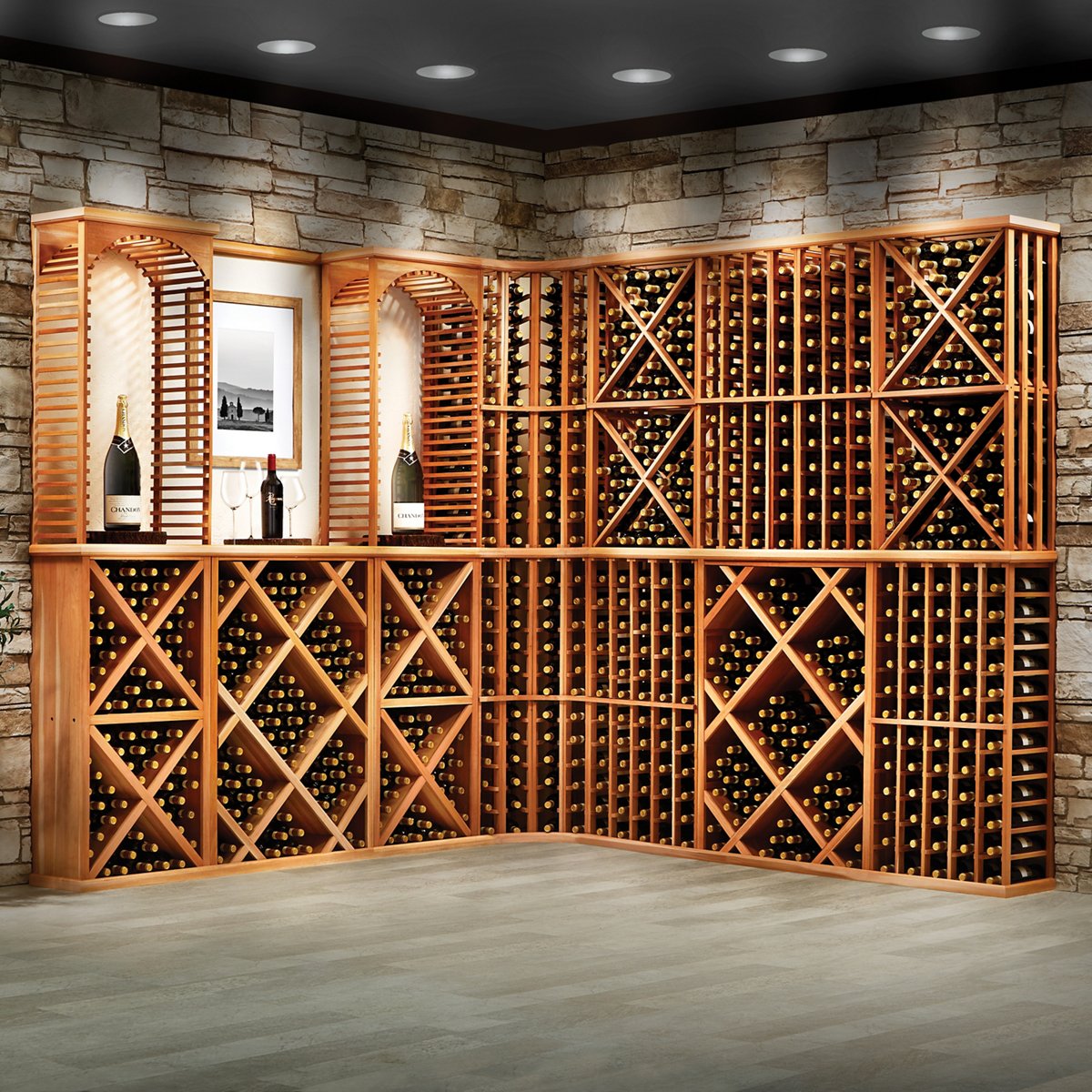 N'FINITY Mahogany Stackable 4 Foot Wine Rack - Curved Corner