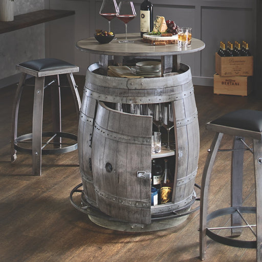 Vintage Oak Wine Barrel Bistro Table & Bar Stools (Antique Gray Finish) - 325 94 87