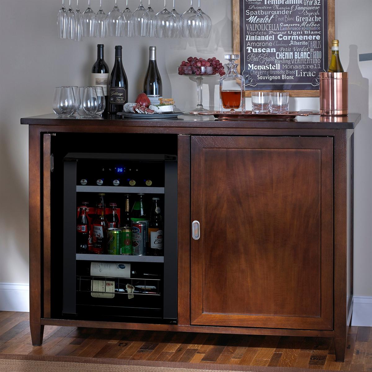 Firenze Mezzo Wine and Spirits Credenza with Cooling Storage Option  (Espresso) Compressor Beverage Center