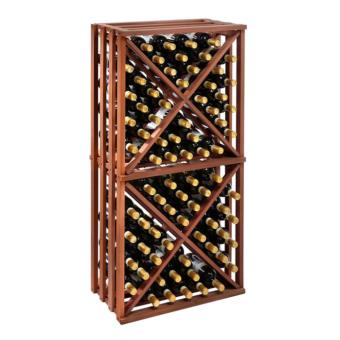 N’FINITY Walnut Stackable 4 Foot Wine Rack - Wine Rack Diamond Open Cube