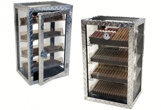 Diamond Plate Industrial Style Display Humidor with Acrylic Trays | 250 Cigars