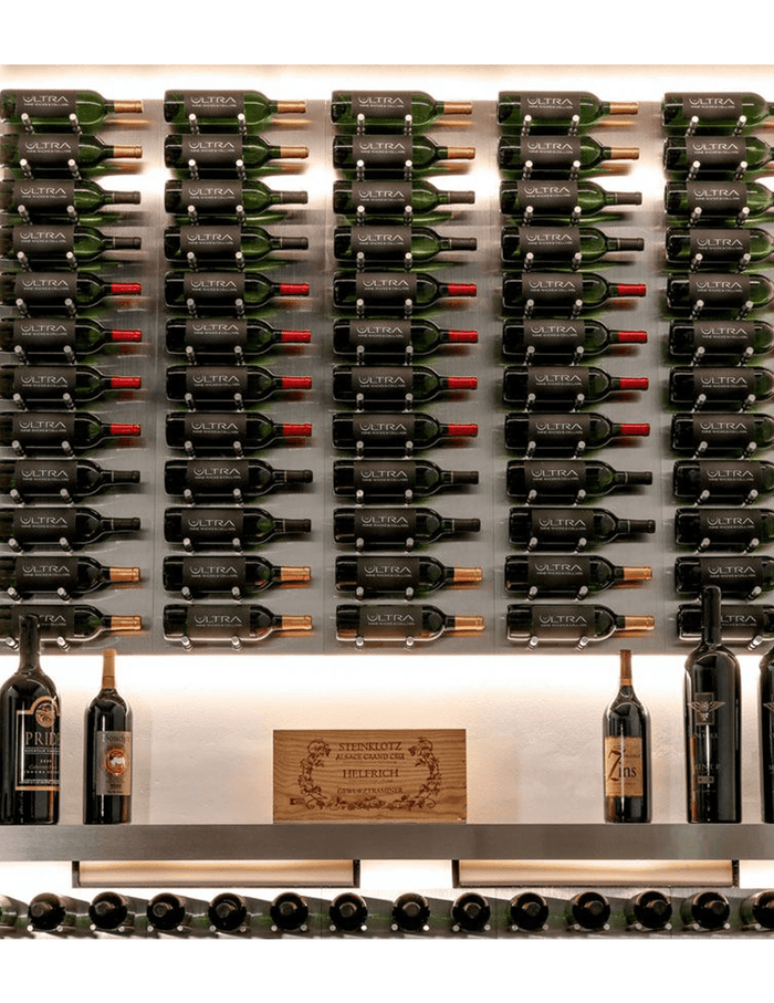 A full wall of label-out bottles