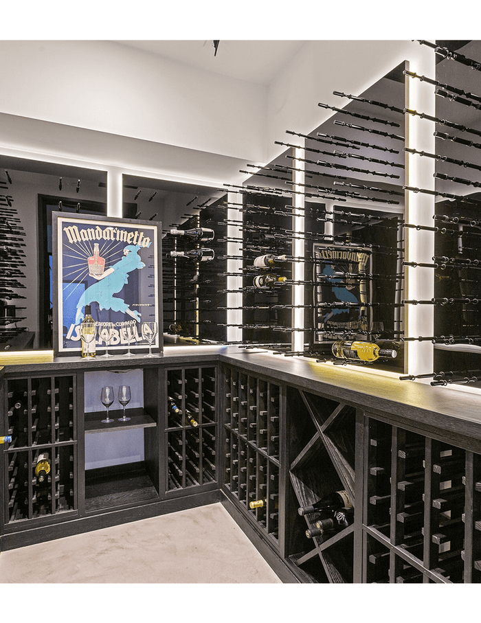 A full wall of label-out bottles