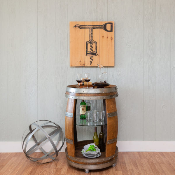 Wine barrel bar cart new arrivals