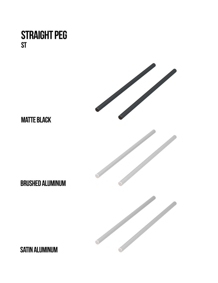 Peg finishes: Matte Black, Brushed, Satin