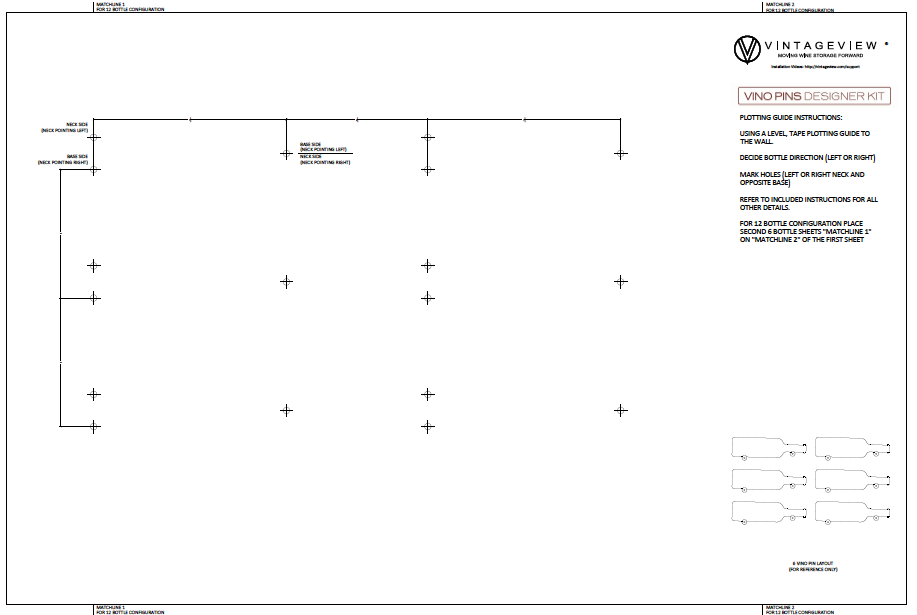 VintageView Vino Pins Designer Kit (3-bottle layout): Wall Mounted Wine Rack Display