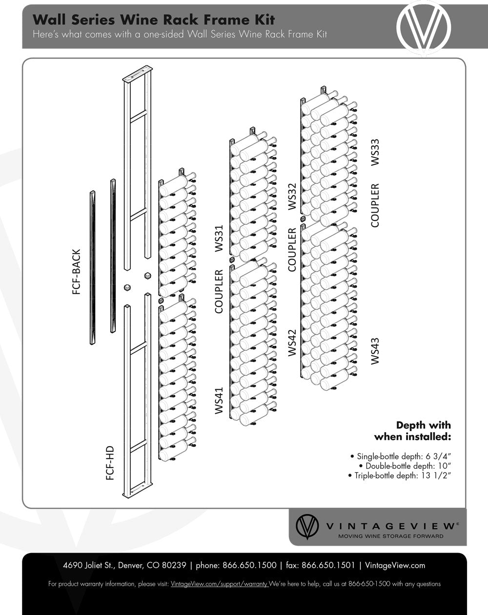 VintageView One-Sided Floating Wine Rack Kit (21-63 bottles)