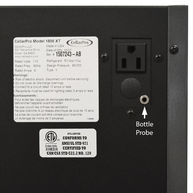 CellarPro 1800QTL Cooling Unit manufactures asset tag