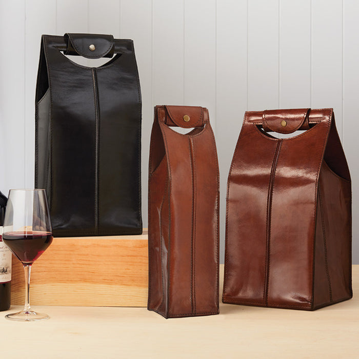 Leather Wine Bag Black 2 Bottle
