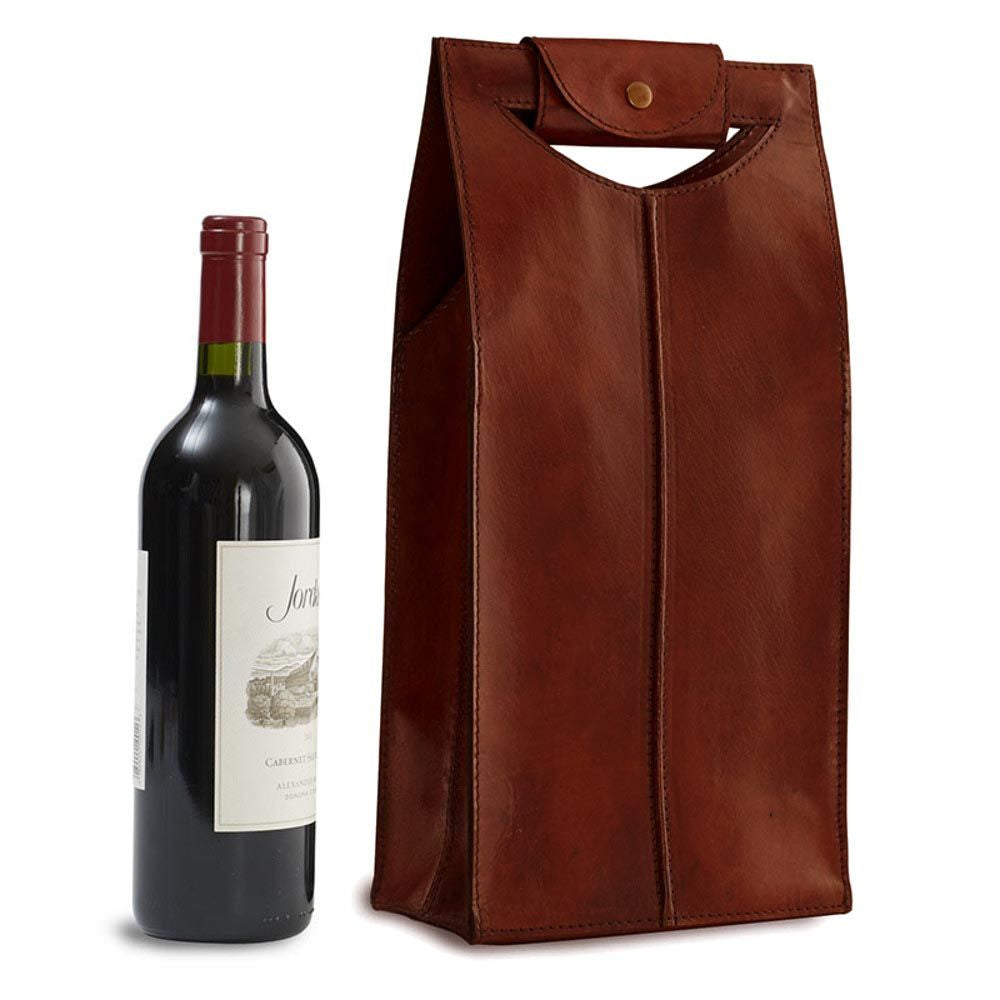 Leather Wine Bag Brown 2 Bottle New #25682