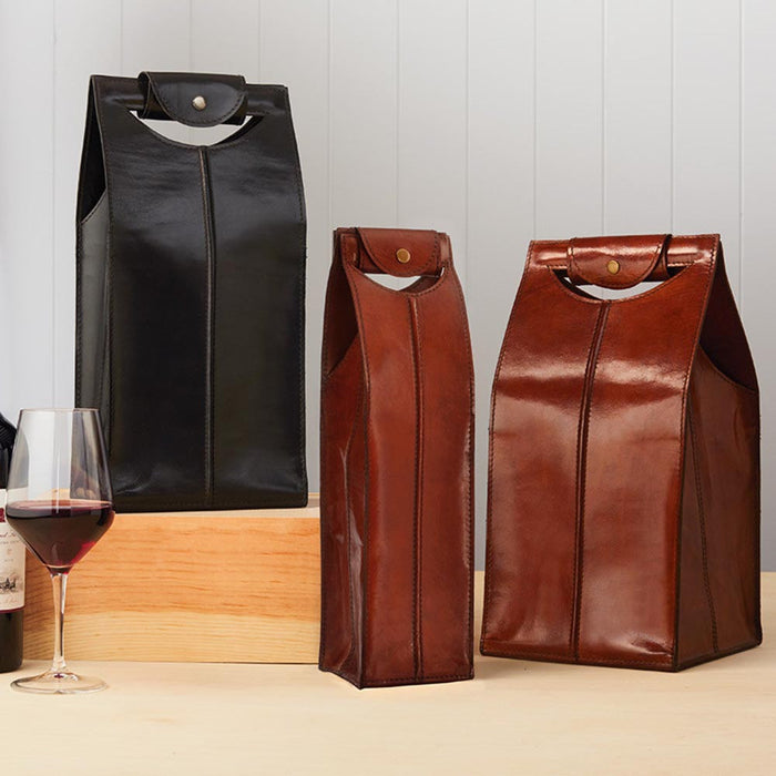 Leather Wine Bag Brown 2 Bottle