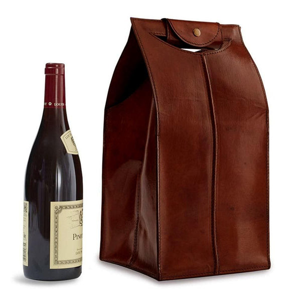 Leather Wine Bag Brown 4 Bottle New #25683