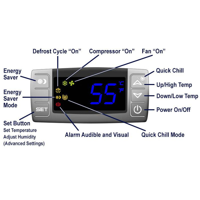 CellarPro 2000VSi Cooling Unit - labeled controller panel
